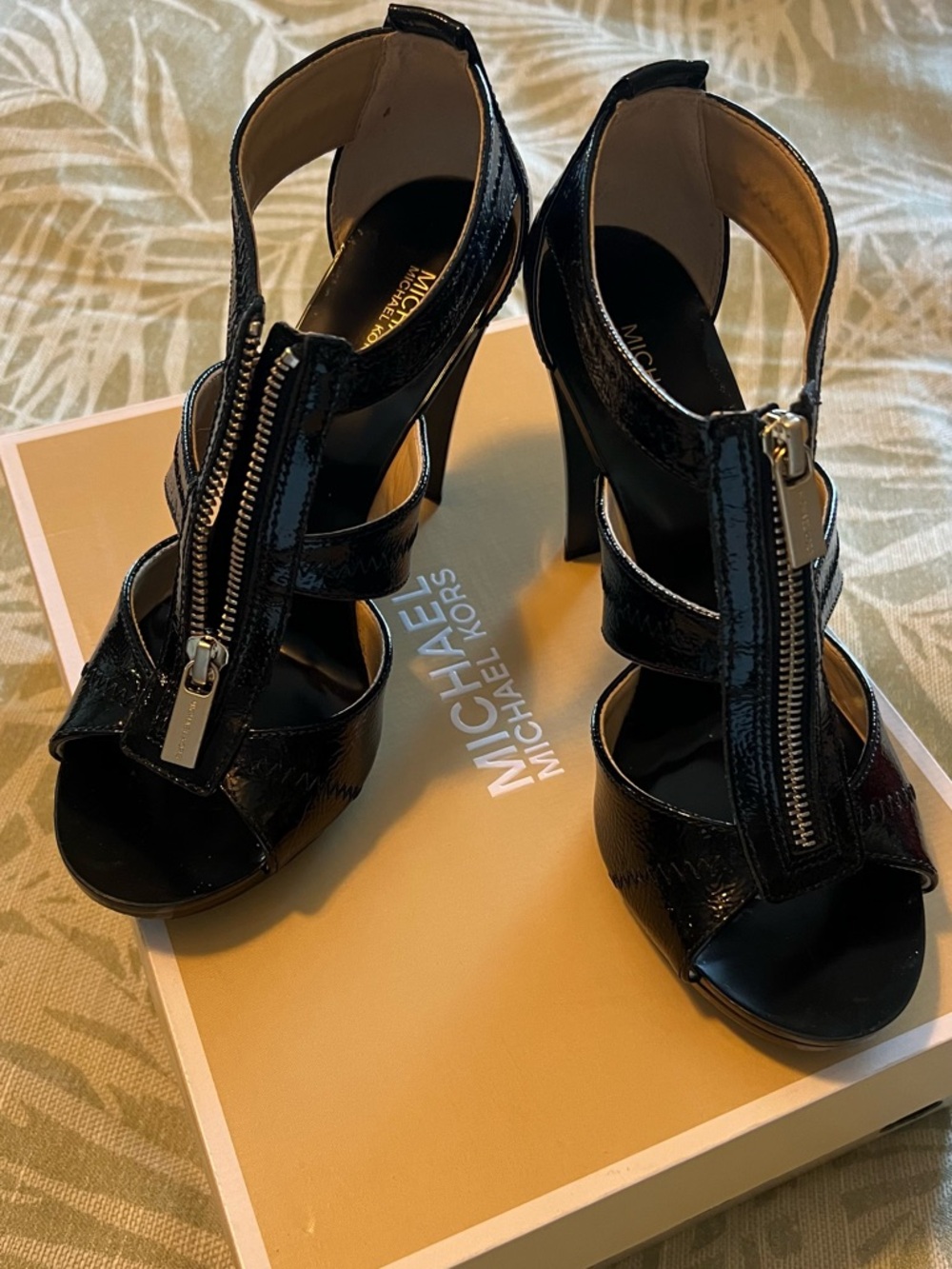 Michael Kors Berkley T-Strap Patent Black Heels